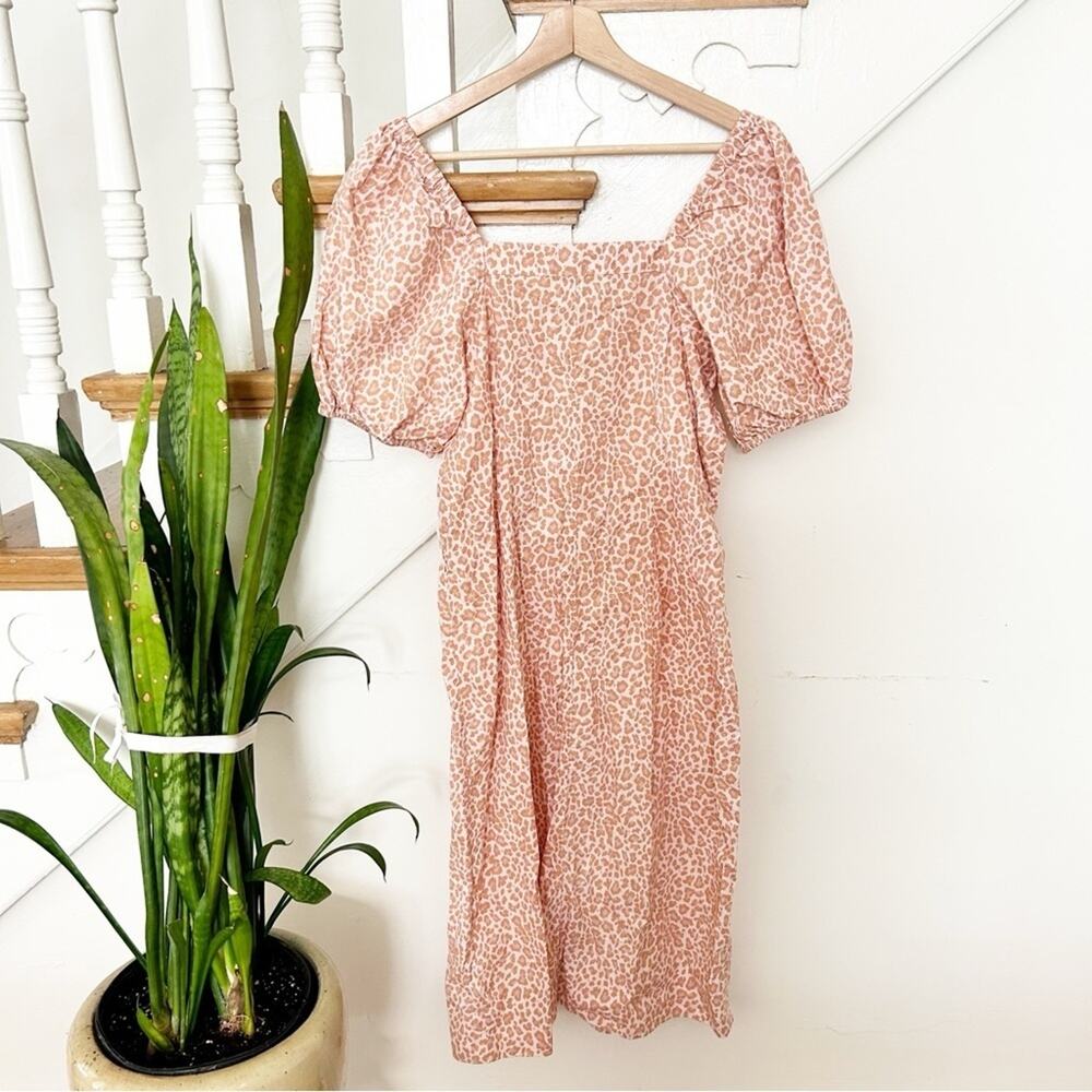J. Crew Cottage Dress Pink Leopard Cotton Short Puff Sleeves Button Down Size S - Picture 5 of 8